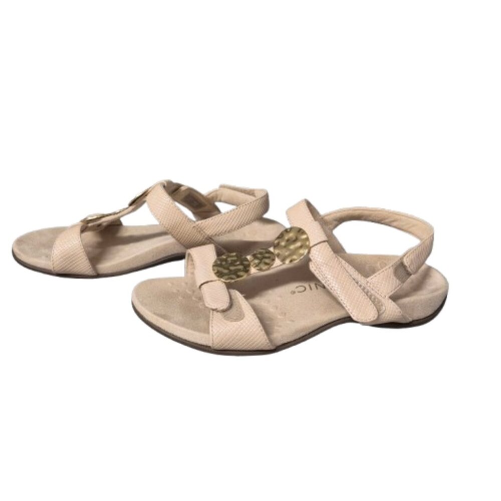 6 Vionic Farra Lizard Textured Sandals with Hammered Gold Accents